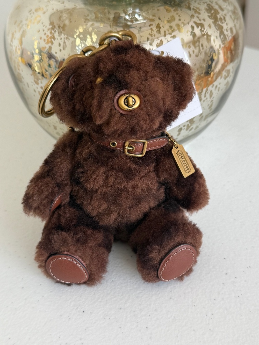 Coach Bear Bag Charm In Signature Shearling - Chocolate NEW